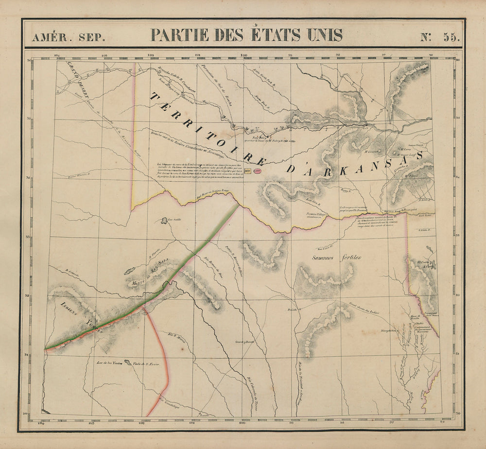 Amér. Sep. Partie des États-Unis #55. North Texas Oklahoma VANDERMAELEN 1827 map