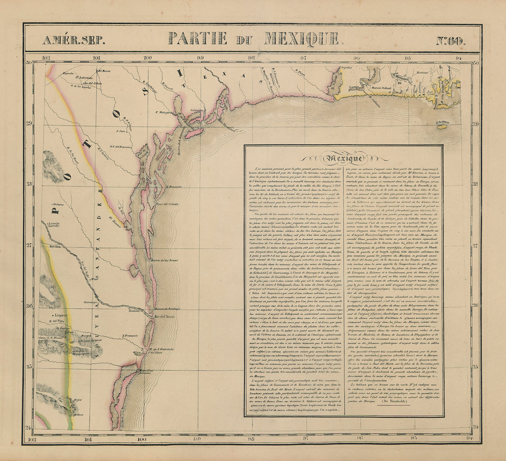 Amér. Sep. Partie du Mexique #60. Texas & Louisiana coast. VANDERMAELEN 1827 map