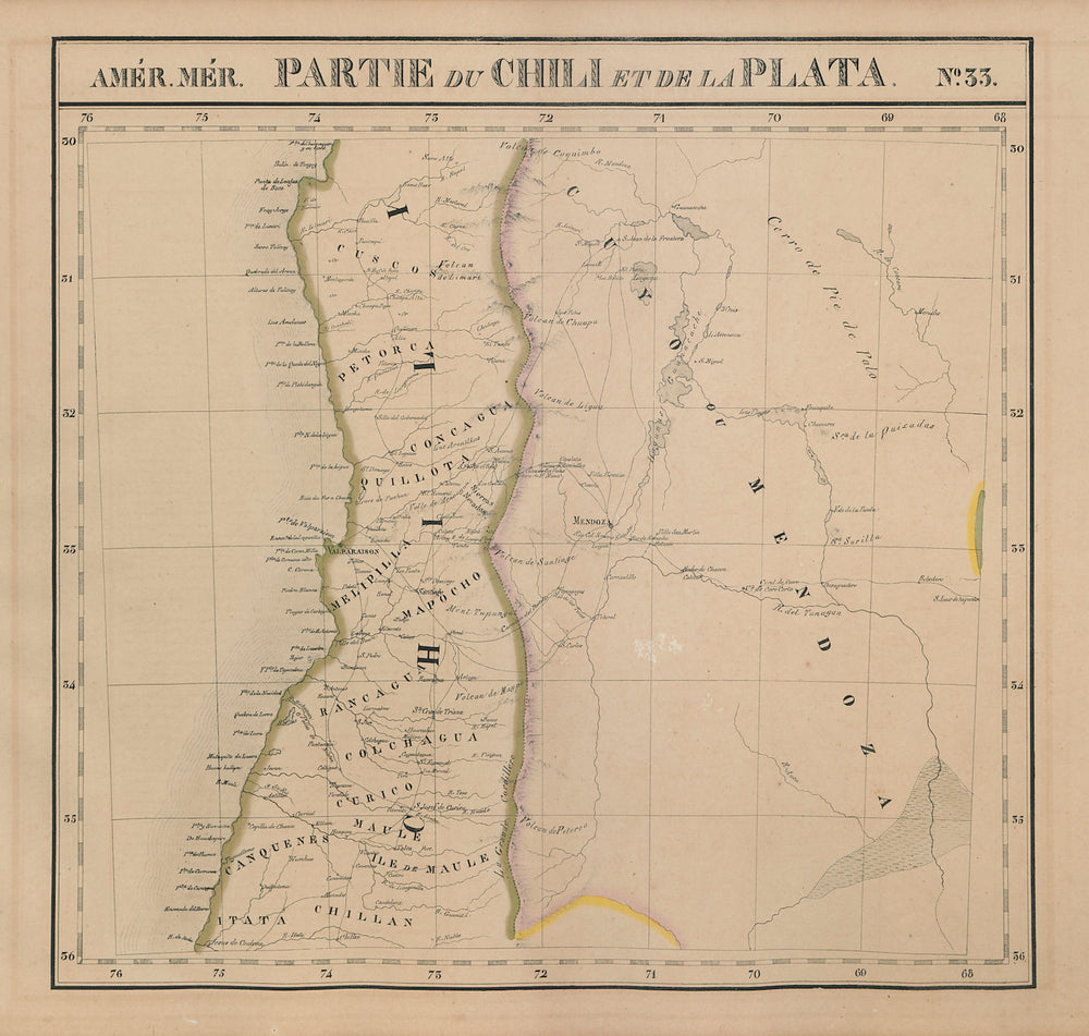 Amér Mér Chili & La Plata 33 Central Chile. Cuyo Argentina VANDERMAELEN 1827 map