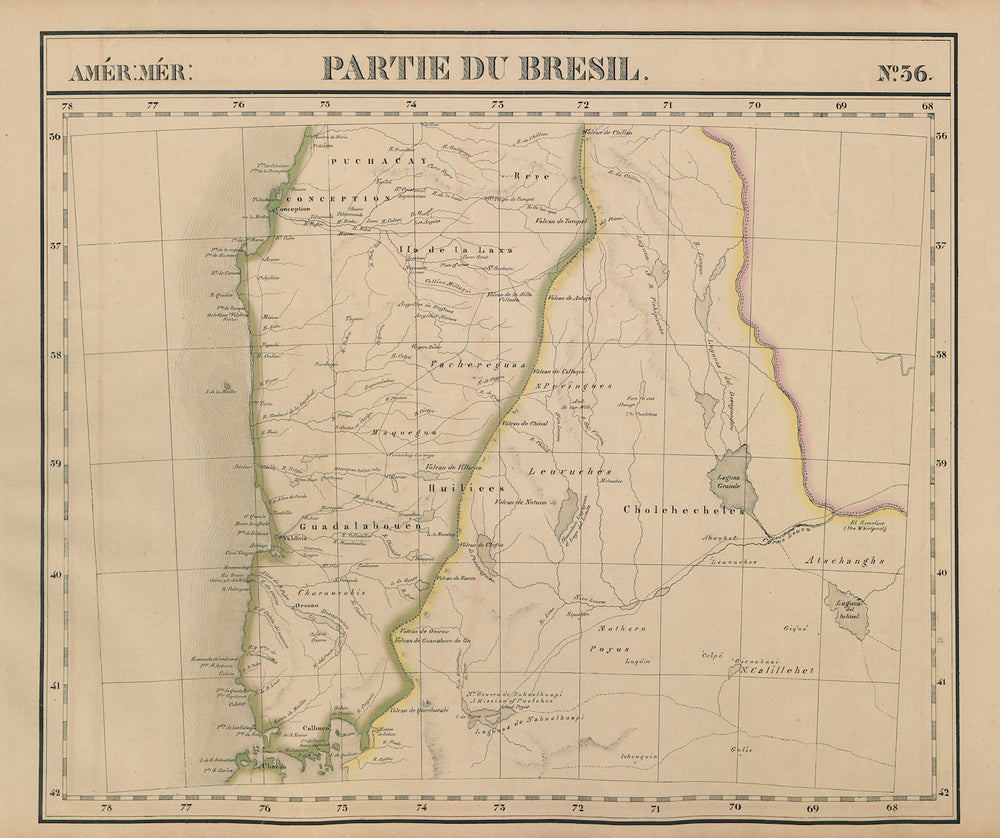 Amér Mér. Brésil #36 Central Chile. West-central Argentina VANDERMAELEN 1827 map