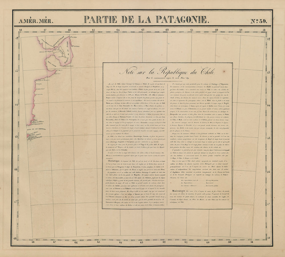 Amér. Mér. Patagonie #39. Northeast Chubut, Argentina. VANDERMAELEN 1827 map