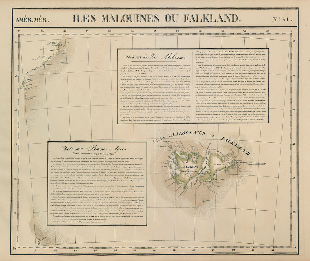 Amér. Mér. Iles Malouines #41. Falkland Islands Patagonia. VANDERMAELEN 1827 map