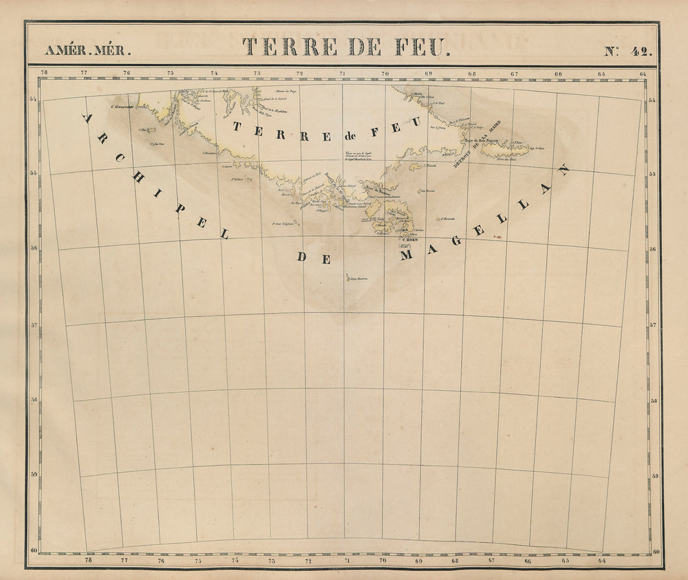 Amér Mér Terre de Feu #42 Tierra del Fuego Argentina Chile VANDERMAELEN 1827 map