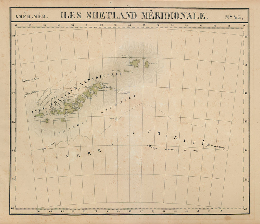 Amér. Iles Shetland Méridionale #43 South Shetland Islands VANDERMAELEN 1827 map