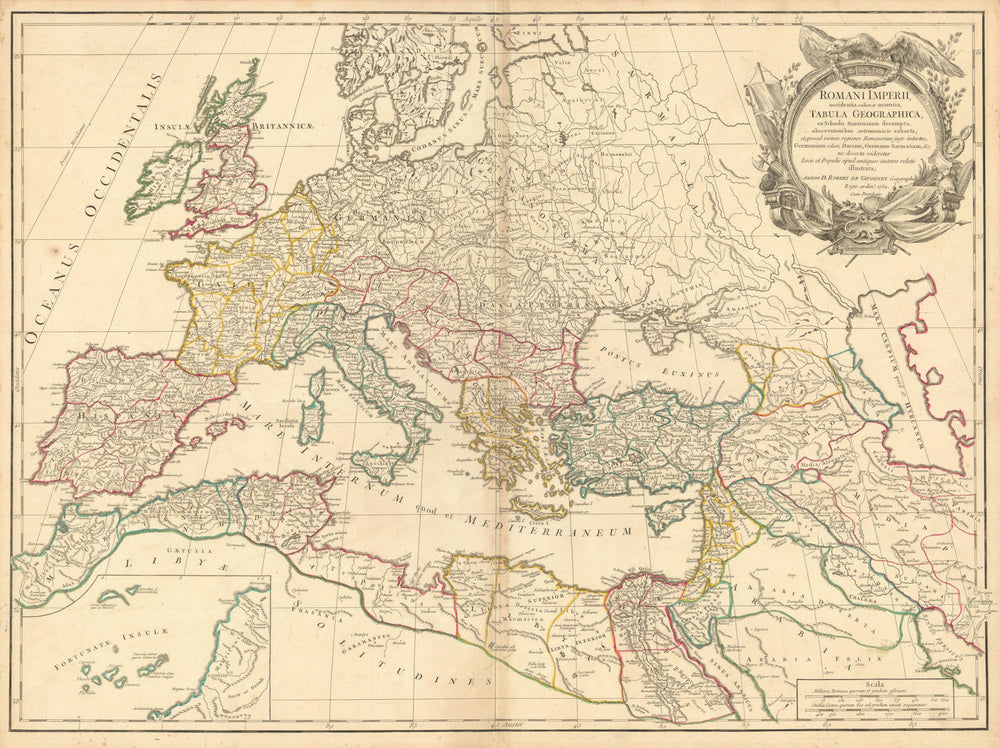"Romani Imperii occidentis scilicet et orientis" Roman Empire. VAUGONDY 1752 map