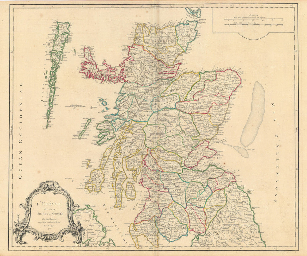 "L'Ecosse divisée en shires ou comtés". Scotland in counties. VAUGONDY 1752 map