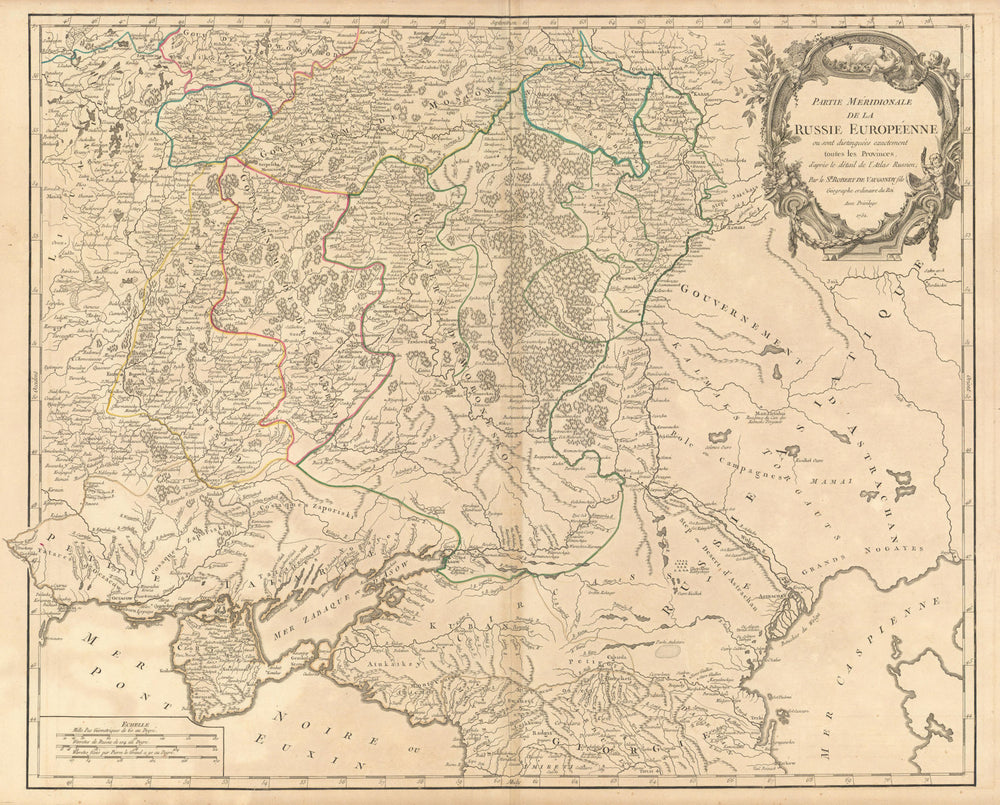 "Partie Méridionale de la Russie Européenne" Ukraine S Russia VAUGONDY 1752 map