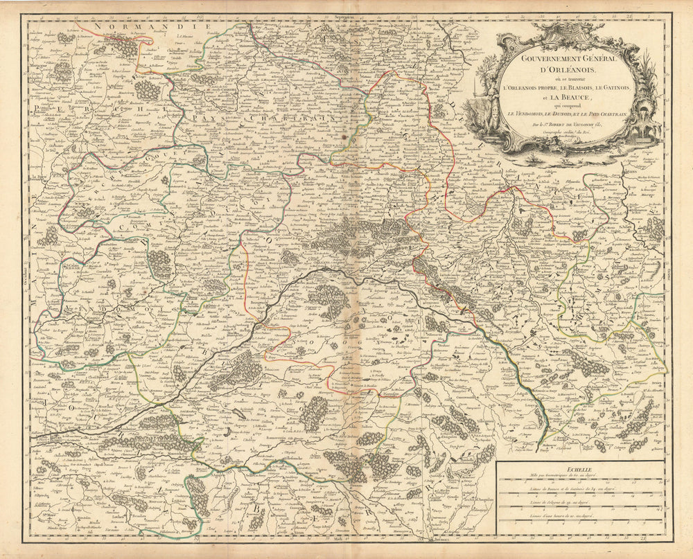 "Gouvernement Général d'Orléanois" Loire valley Central France VAUGONDY 1753 map