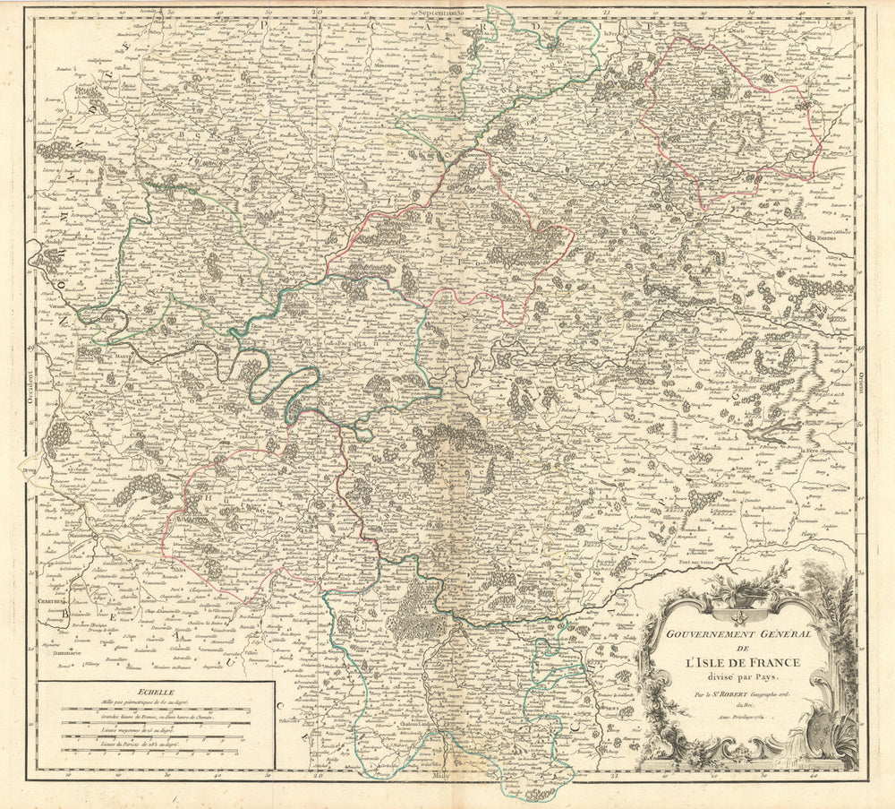 "Gouvermement Général de l'Isle de France" Paris Île-de-France VAUGONDY 1754 map