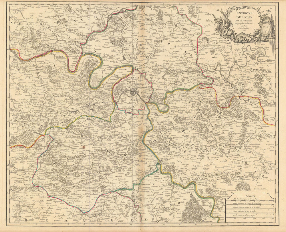 "Environs de Paris". Île-de-France. ROBERT DE VAUGONDY 1753 old antique map
