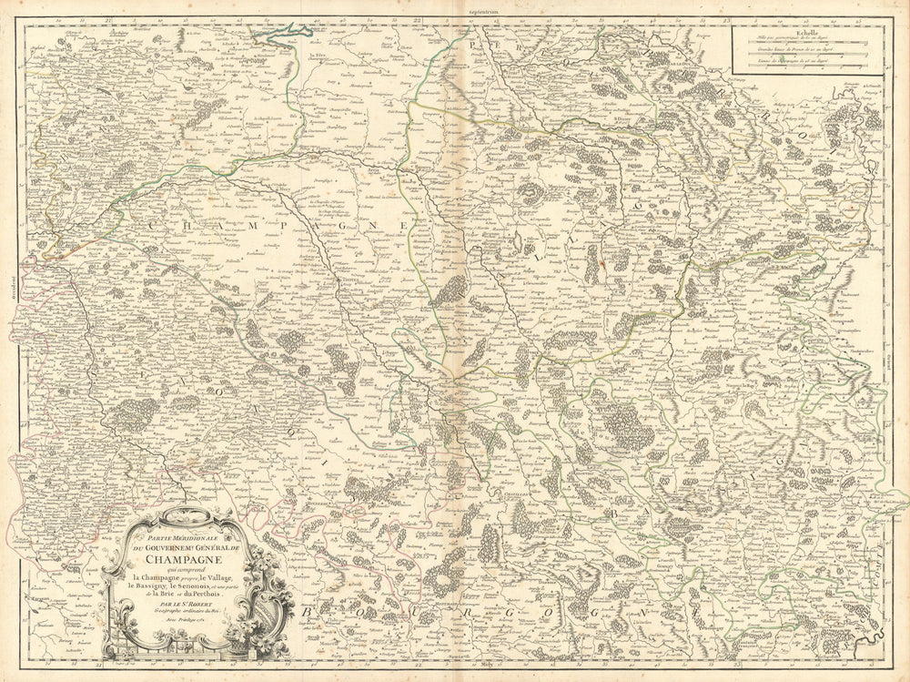"Partie Méridionale… de Champagne". Marne Aube Haute Marne. VAUGONDY 1752 map