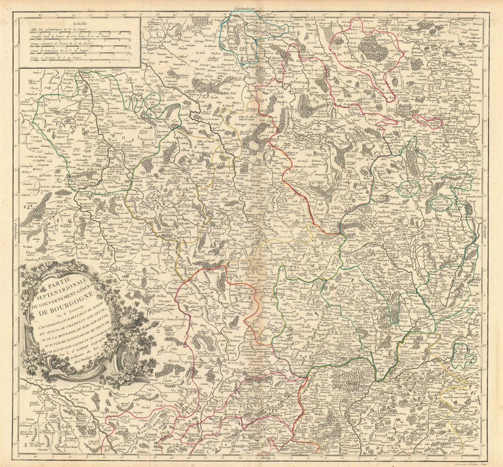 "Partie Septentrionale… de Bourgogne" Côte-d'Or Burgundy VAUGONDY 1752 old map