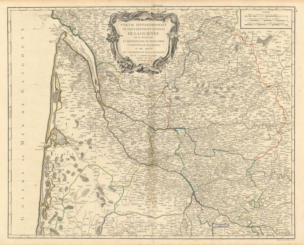 "Partie Septentrionale… de la Guienne" Gironde Dordogne Lot. VAUGONDY 1752 map