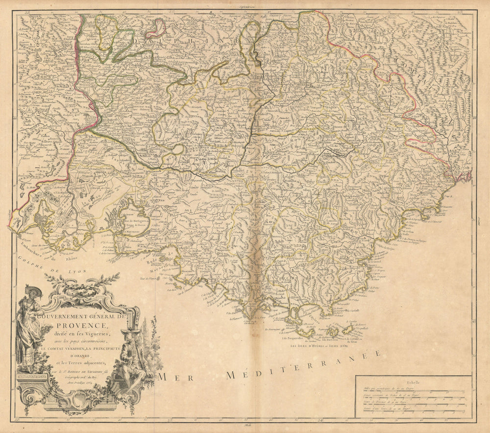 "Gouvernement Général de Provence". Alpes Côte d'Azur. France. VAUGONDY 1754 map