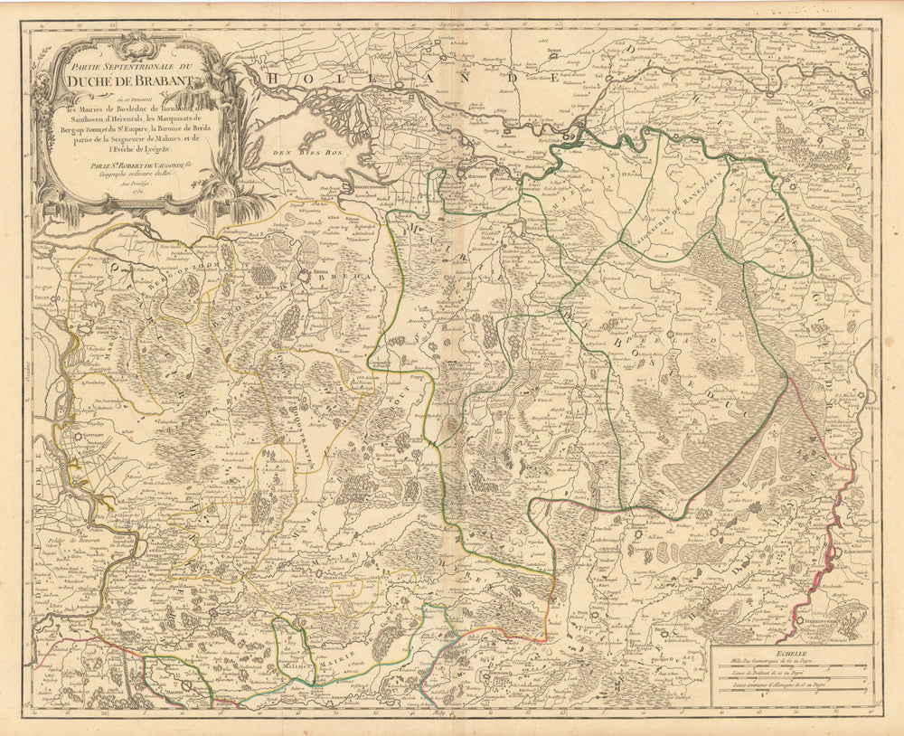 "Partie Septentrionale du Duché de Brabant" North. Limburg. VAUGONDY 1752 map