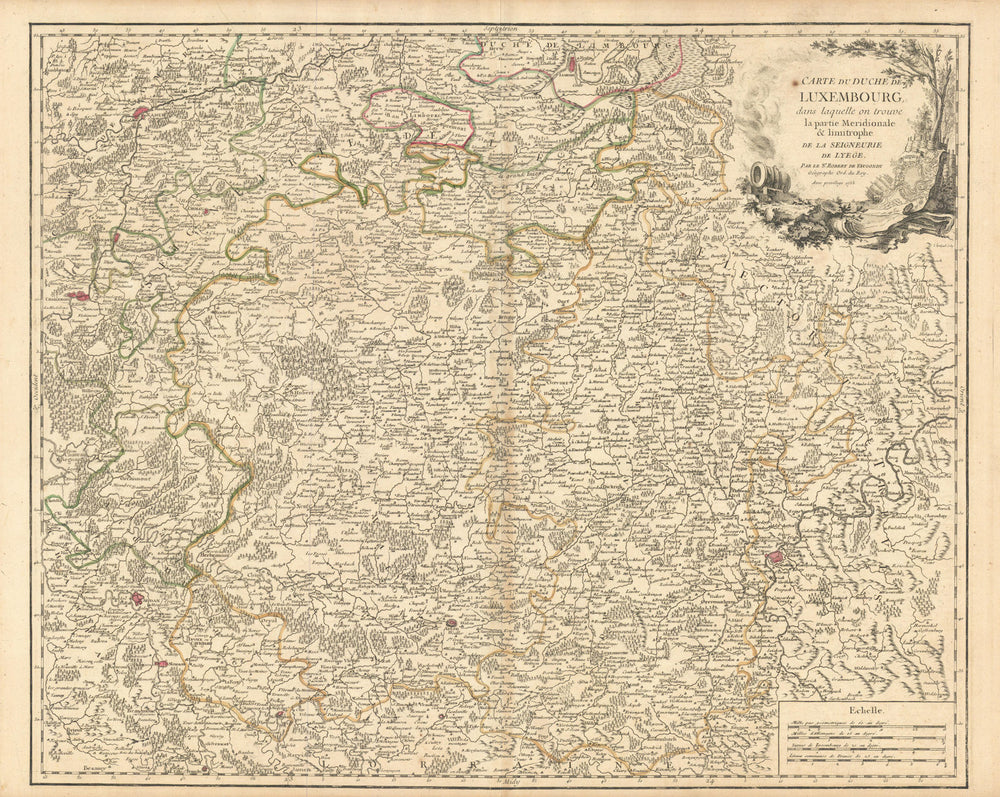"Carte du Duche de Luxembourg". Duchy of Luxemburg. S Belgium. VAUGONDY 1753 map