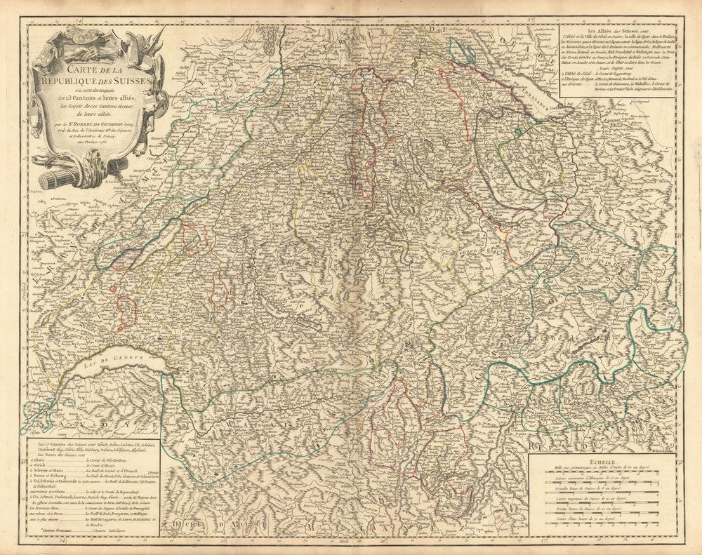 "Carte de la Republique des Suisses". Schweiz Switzerland. VAUGONDY 1756 map