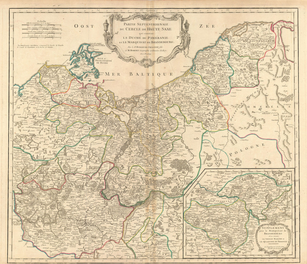 "Partie Septentrionale… de Haute Saxe". Pomerania Brandenburg. VAUGONDY 1751 map