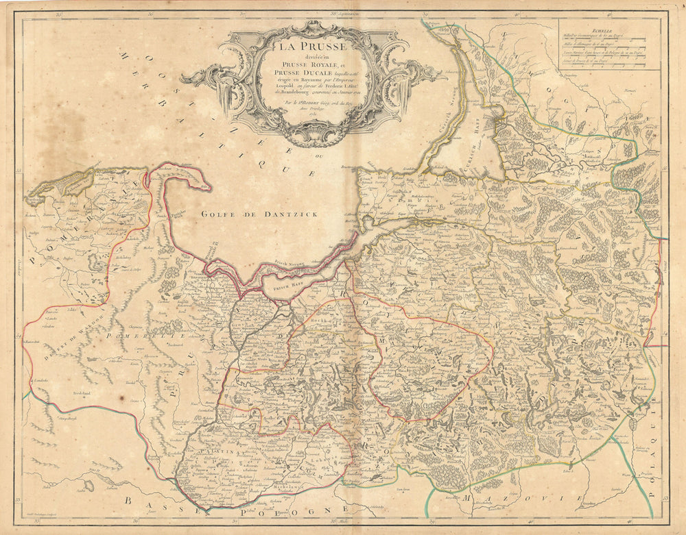 "La Prusse divisée en Prusse Royale et Prusse Ducale" Poland VAUGONDY 1751 map