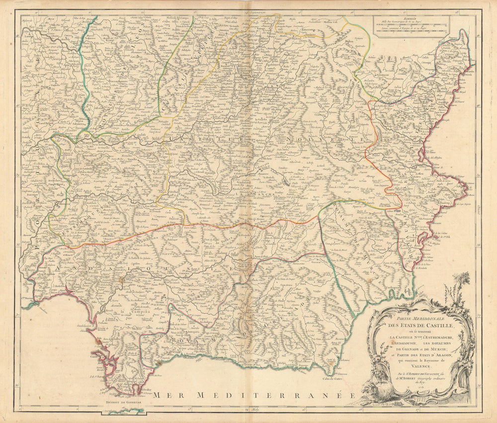 "Partie Meridionale des Etats de Castille". Southern Spain. VAUGONDY 1751 map