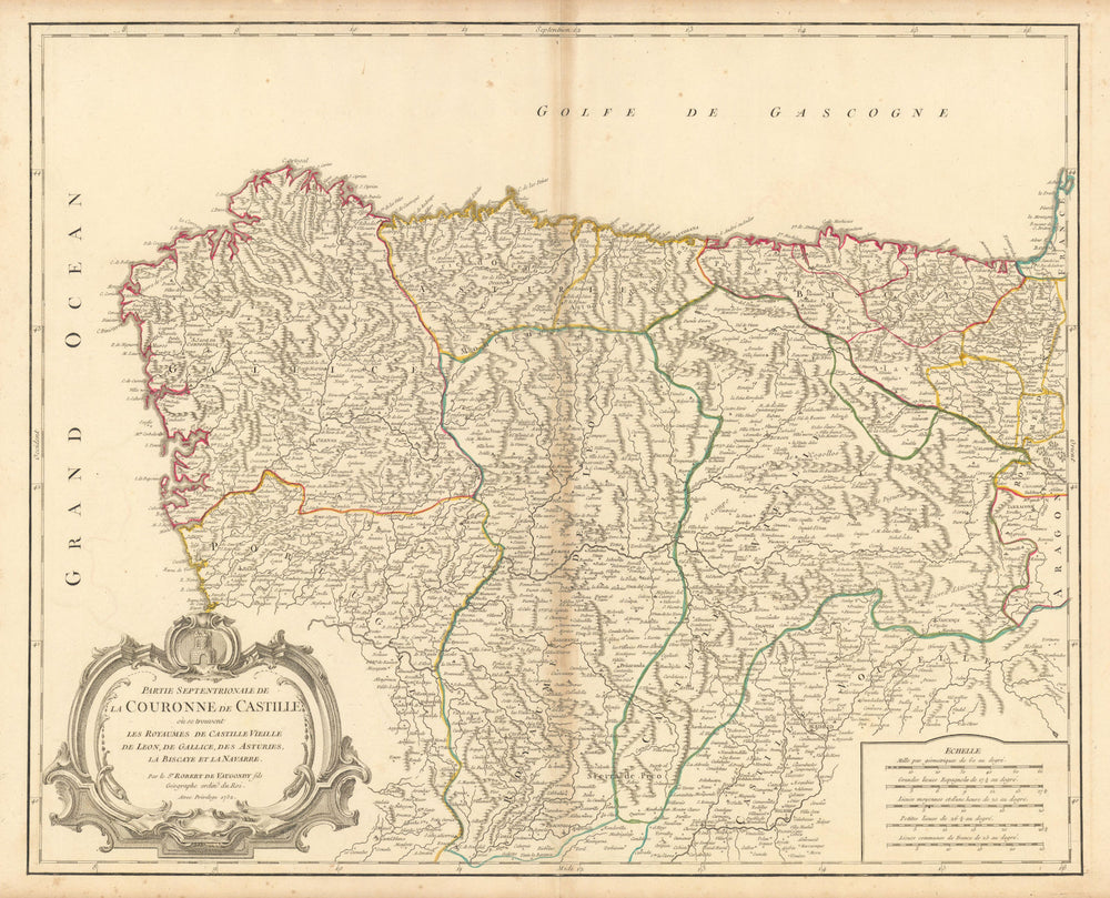 "Partie Septentrionale la Couronne Castille" Castilla NW Spain VAUGONDY 1752 map