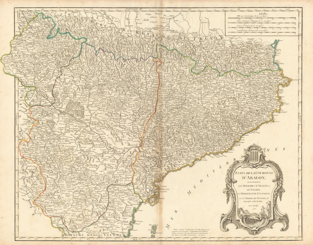 "Etats de la Couronne d'Aragon…" Catalonia Catalunya. NE Spain VAUGONDY 1752 map