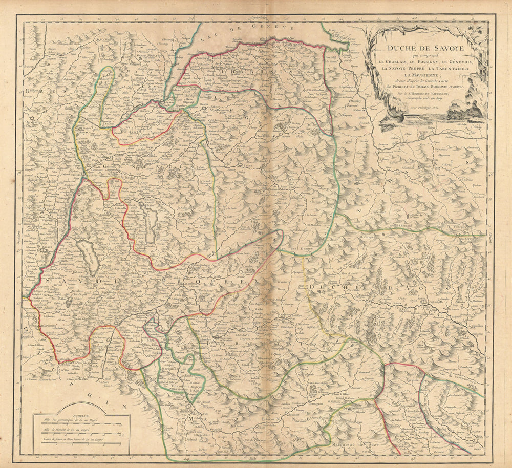 "Duché de Savoye…" Duchy of Savoie. Aosta & French Alps. VAUGONDY 1751 old map