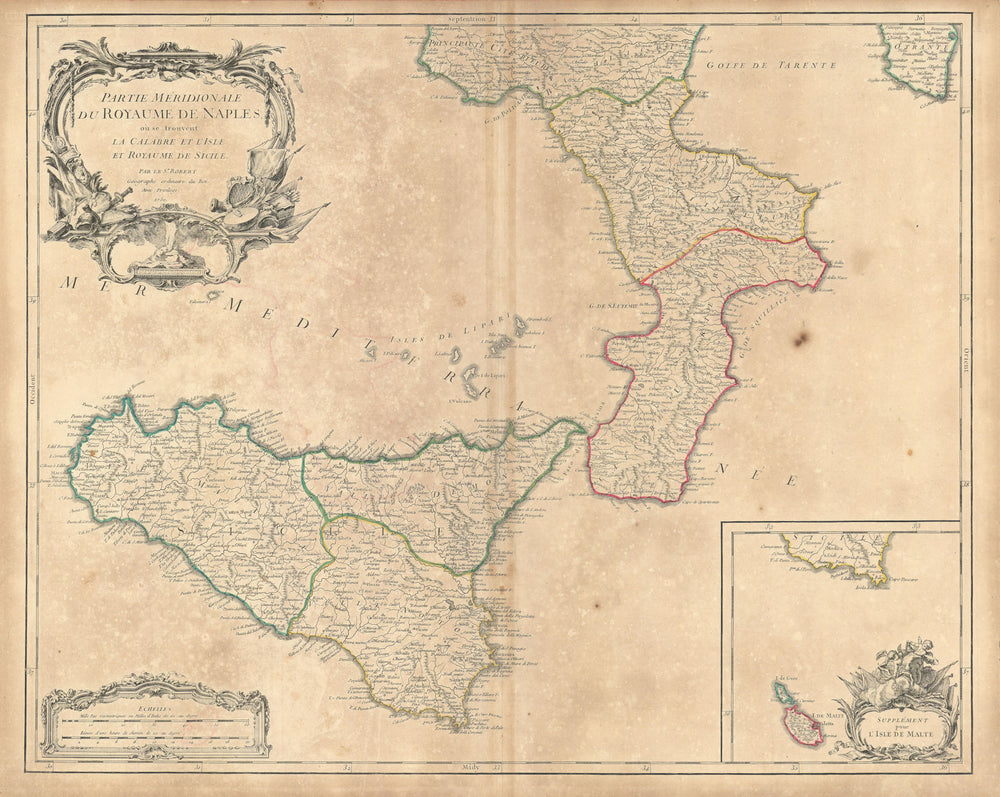 "Partie Méridionale du Royaume de Naples…" Calabria Sicily. VAUGONDY 1750 map