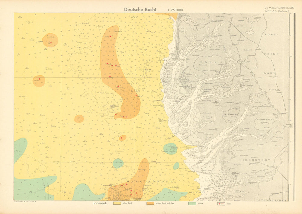 6a. Frisian Islands. Schleswig west coast. KRIEGSMARINE Nazi map 1940 old