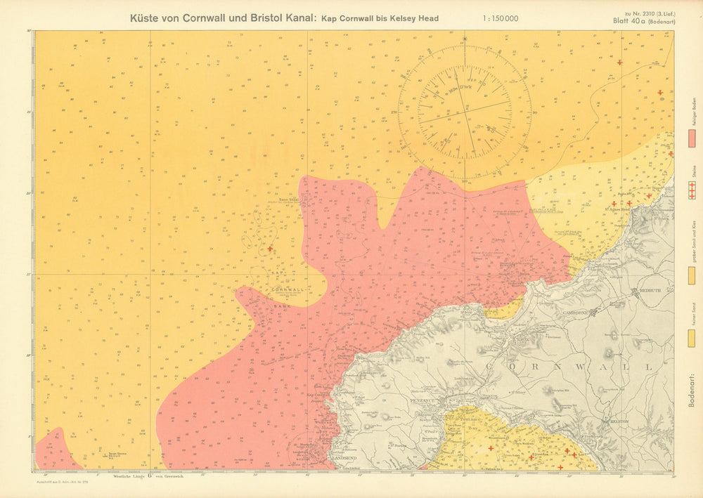 40a. Cornwall coast. Lands End St Ives Penzance. KRIEGSMARINE Nazi map 1940