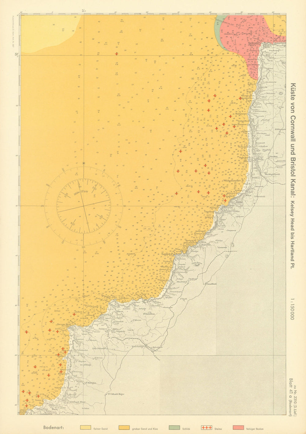 41a. North Cornwall Devon coast. Padstow Hartland Pt. KRIEGSMARINE Nazi map 1940