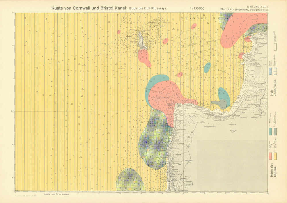 42b. North Devon Cornwall coast. Hartland Bude Lundy. KRIEGSMARINE Nazi map 1940