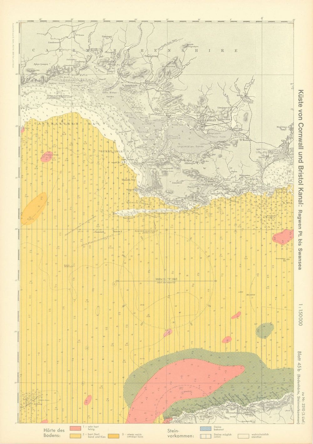 45b. Carmarthenshire Glamorganshire coast Gower. KRIEGSMARINE Nazi map 1940