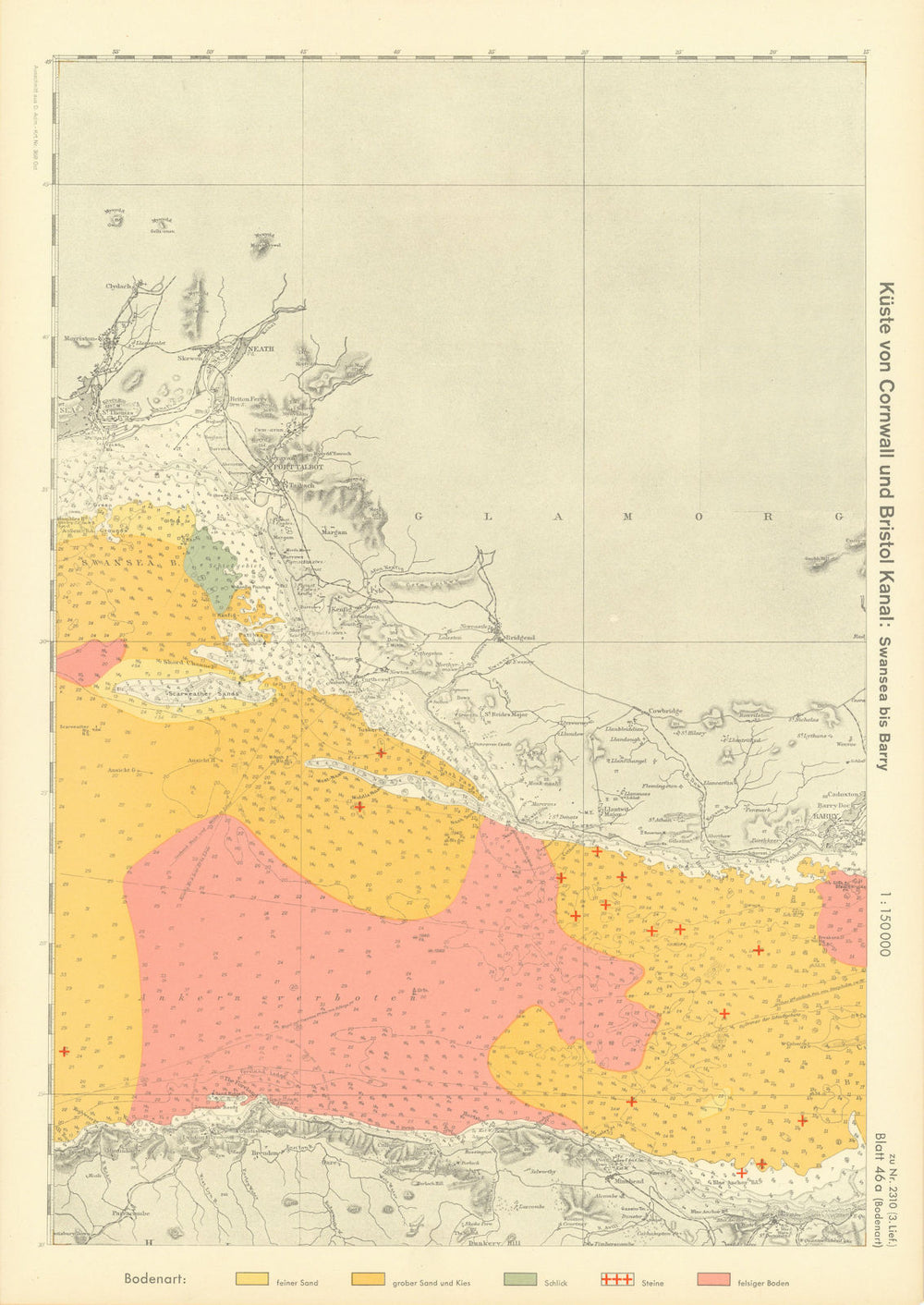 46a. Bristol Channel. Barry. Glamorganshire Somerset. KRIEGSMARINE Nazi map 1940