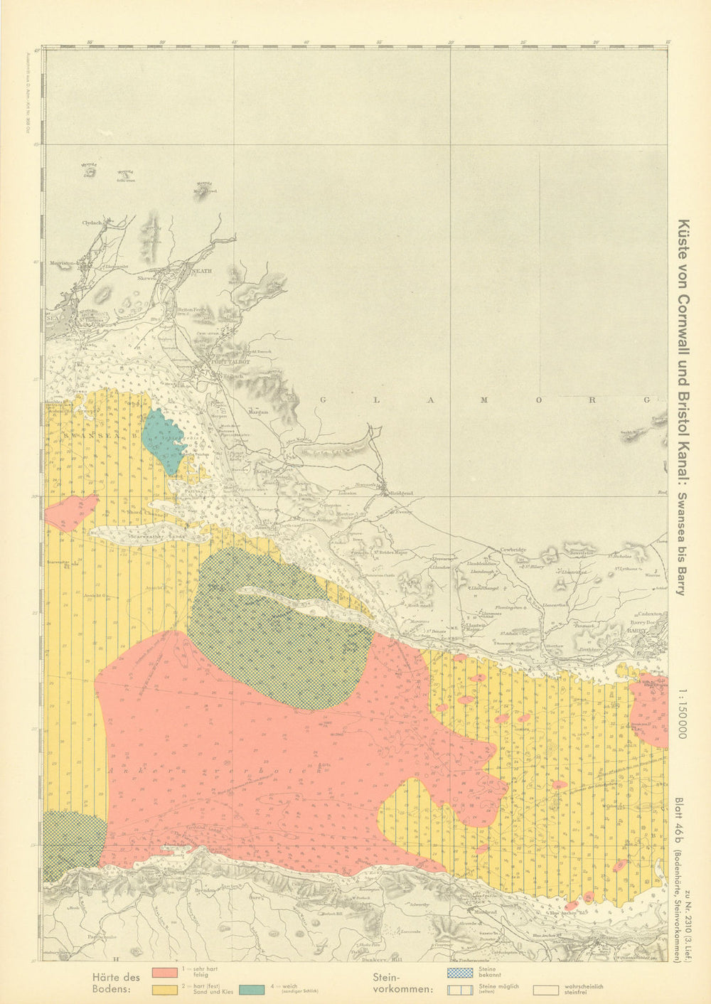 46b. Bristol Channel. Barry. Glamorganshire Somerset. KRIEGSMARINE Nazi map 1940