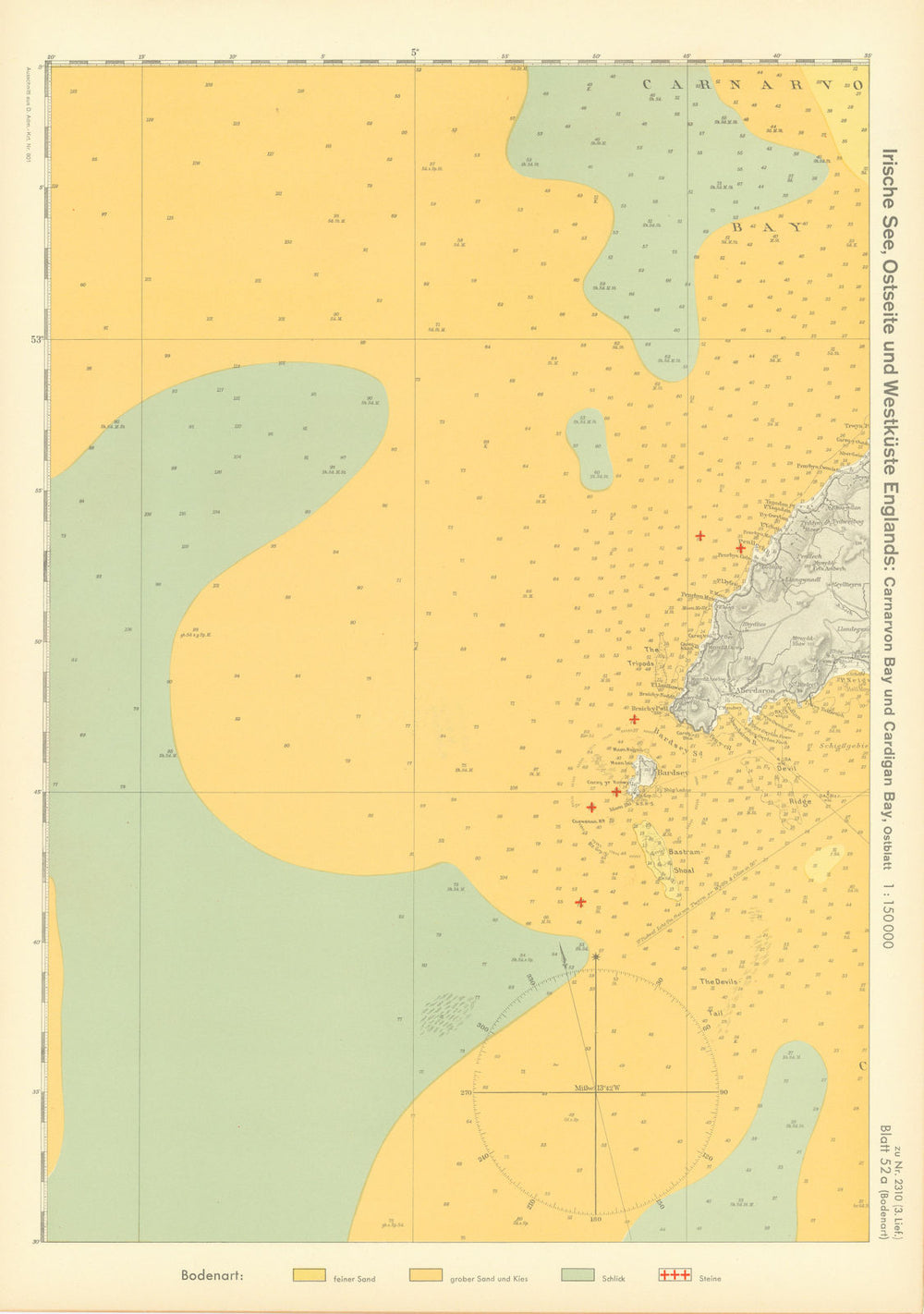 52a. Llyn peninsula. North west Wales. KRIEGSMARINE Nazi map 1940 old
