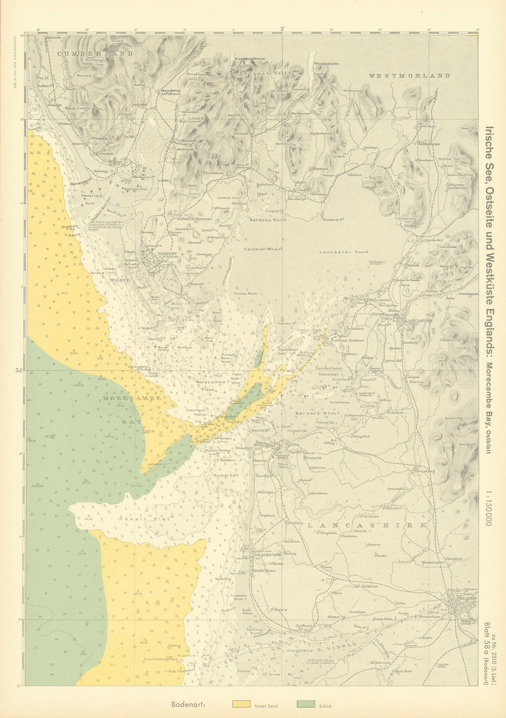 58a. Morecambe Bay. Lancashire Cumbria coast. Barrow. KRIEGSMARINE Nazi map 1940