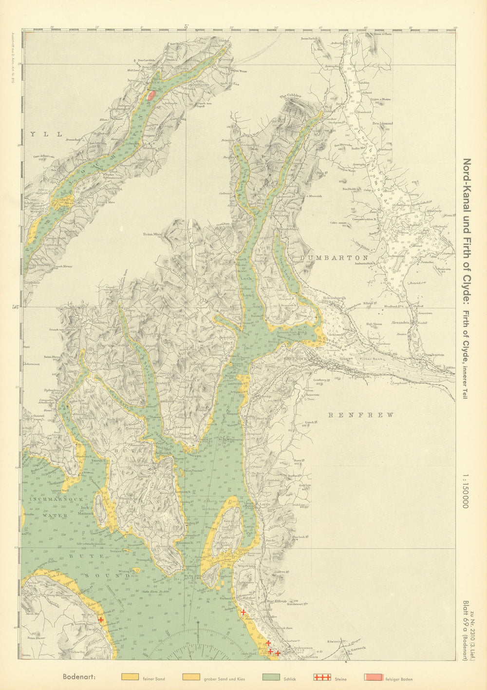 69a. Bute & Cowal. Dumbarton Renfrew. Clyde Greenock. KRIEGSMARINE Nazi map 1940