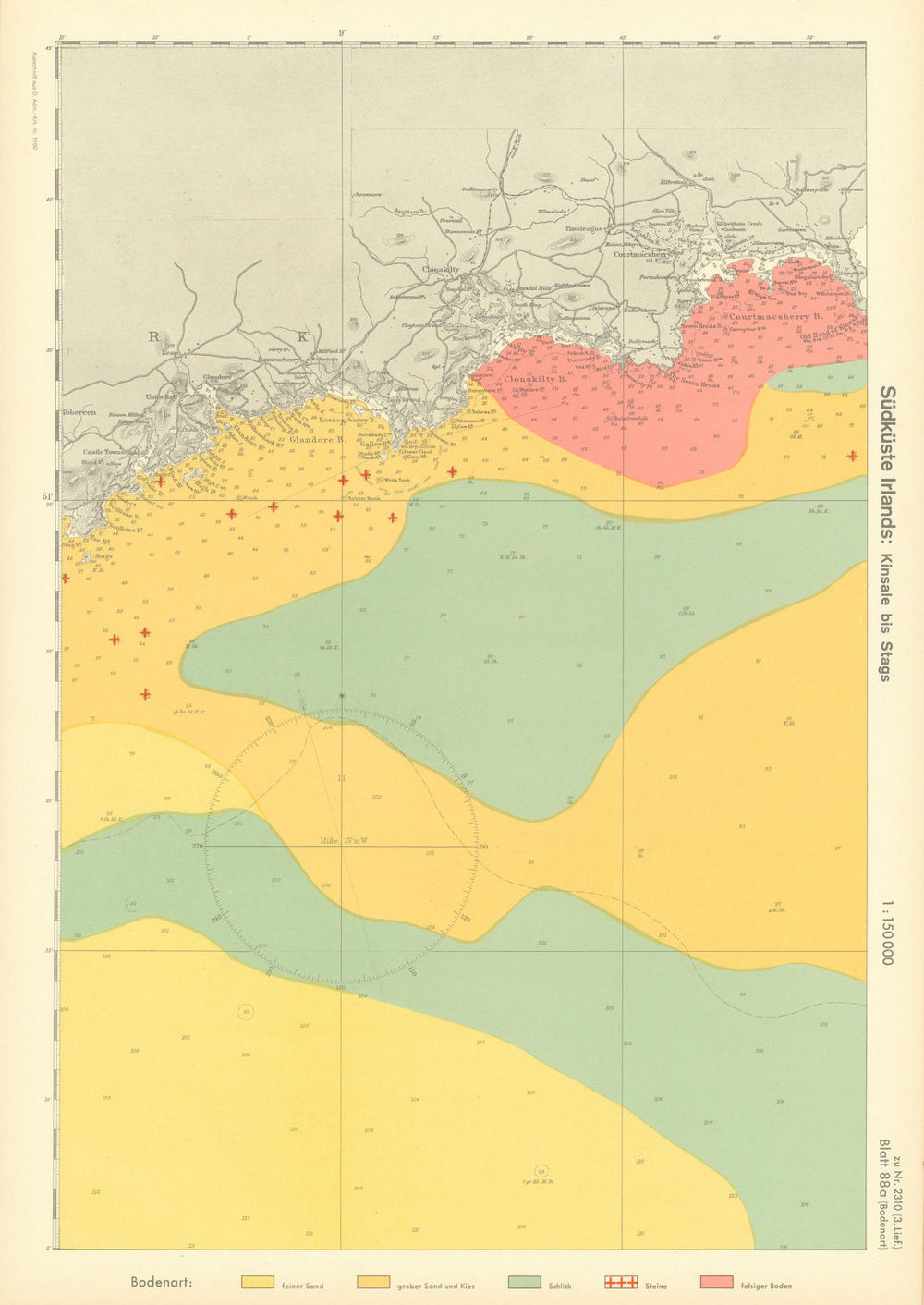 88a. Ireland coast County Cork Clonakilty Kinsale. KRIEGSMARINE Nazi map 1940