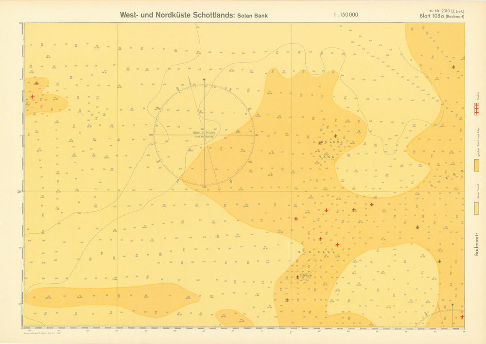 108a. Solan Bank, west of Orkneys Scotland. KRIEGSMARINE Nazi map 1940 old