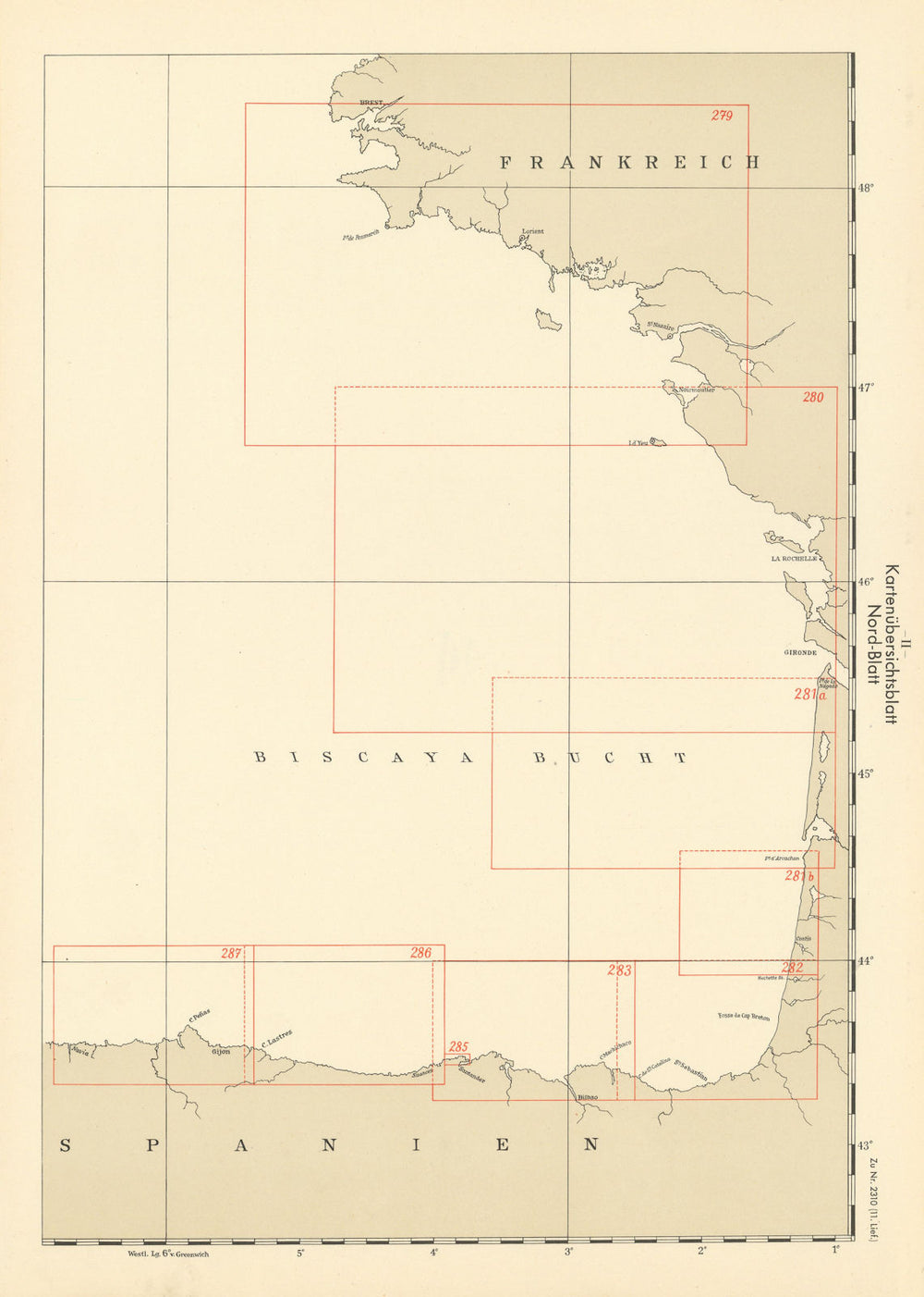 Index map. France west & Spain north coasts. KRIEGSMARINE Nazi map 1943