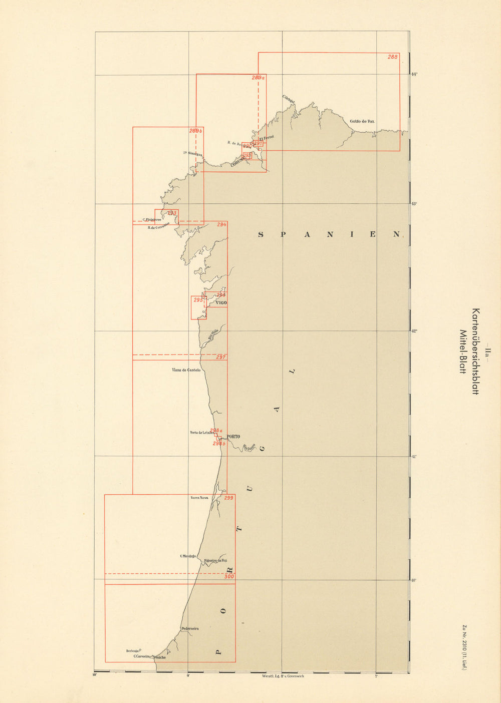 Index map. Spain & Portugal NW coast. KRIEGSMARINE Nazi map 1943 old