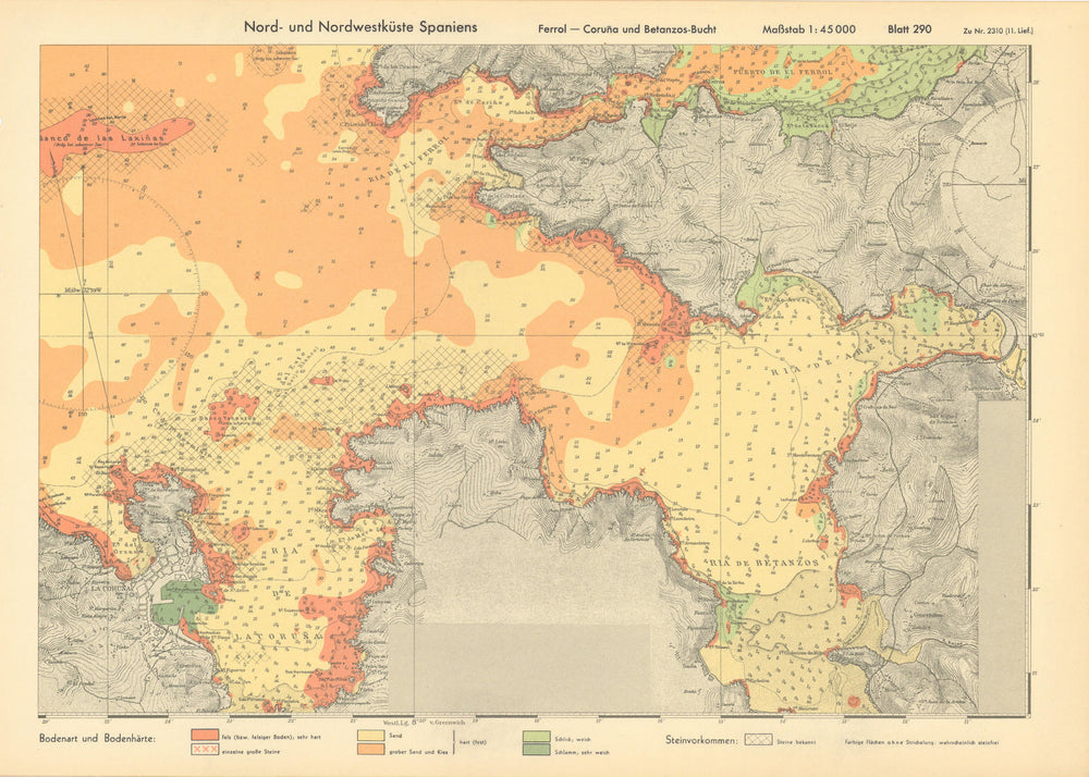 Ferrol A Coruña Ria de Betanzos Galicia Spain. KRIEGSMARINE Nazi map 1943