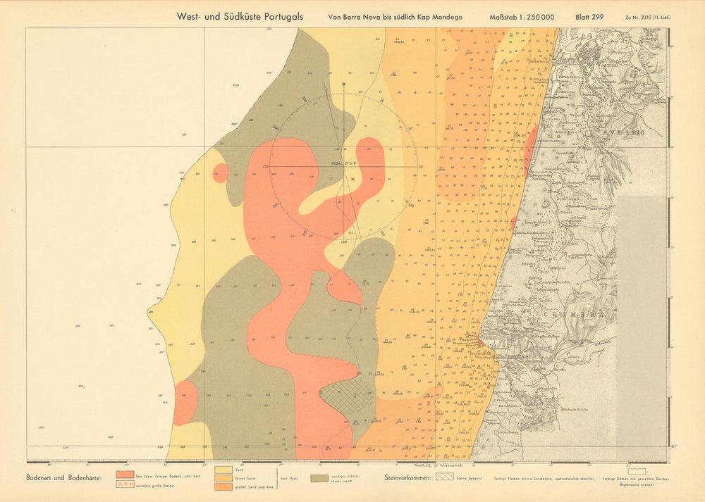 Ciombra Aveiro coast. Figueira da Foz. Portugal. KRIEGSMARINE Nazi map 1943