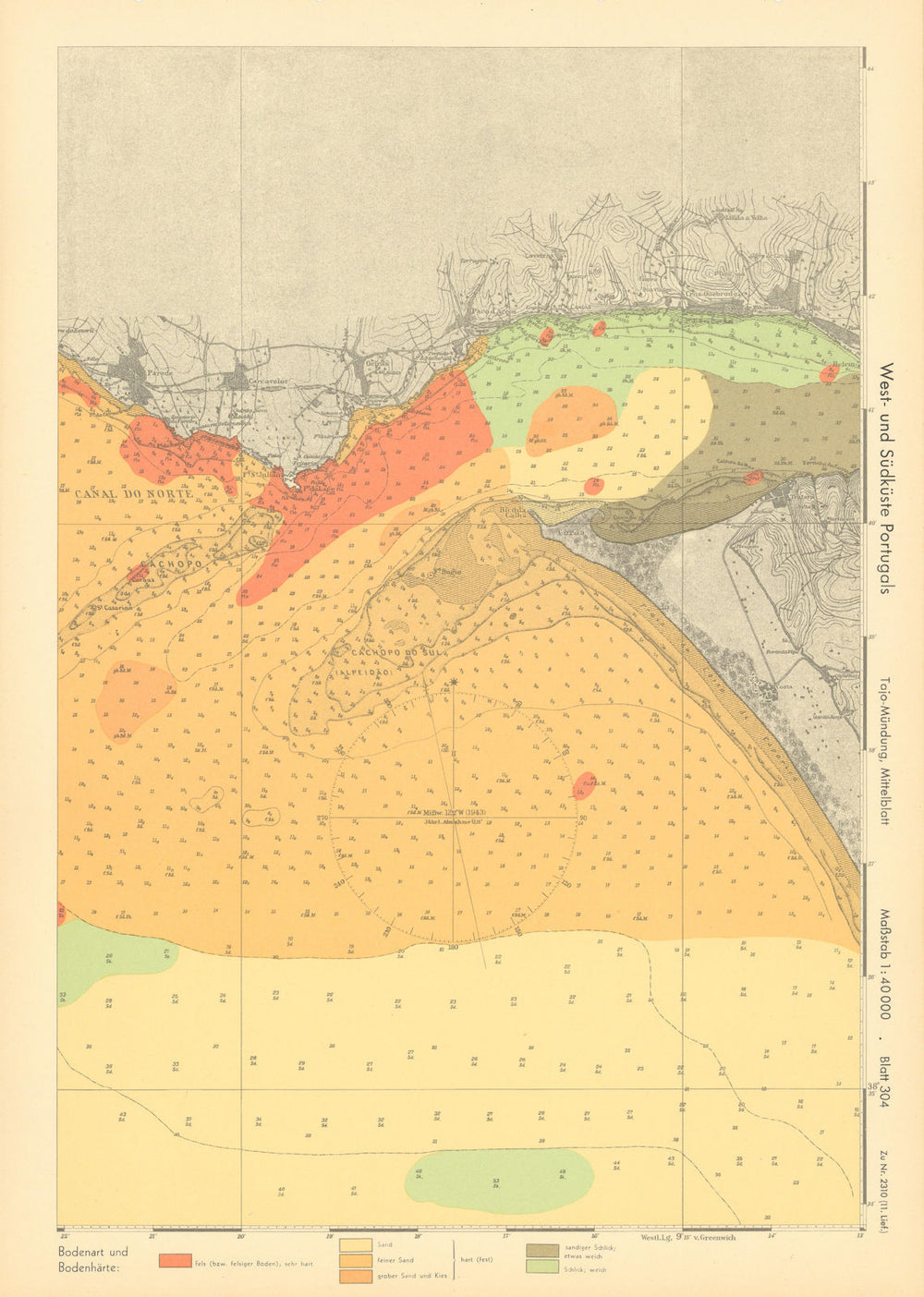 Lisbon. Tagus estuary centre. Portugal. KRIEGSMARINE Nazi map 1943 old