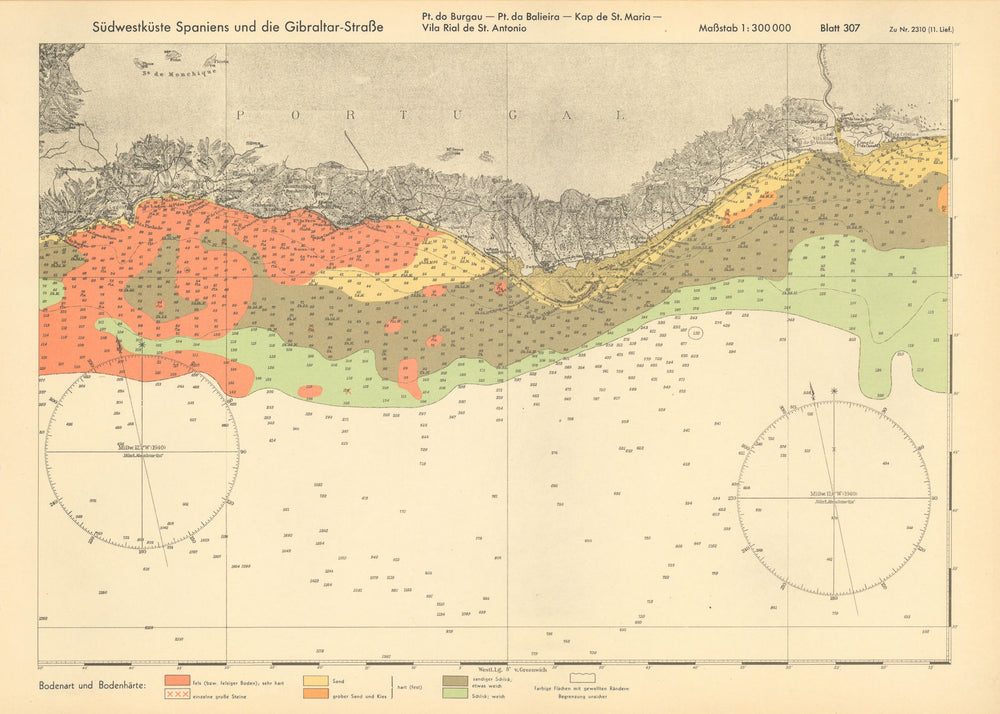 Algarve coast. Albufeira Faro. Portugal. KRIEGSMARINE Nazi map 1943 old