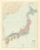 The Islands of Japan, in Provinces/prefectures. 65x52cm. STANFORD 1887 old map