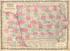 Johnson's Iowa & Nebraska. US state map showing counties 1862 old antique