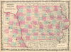 Johnson's Iowa & Nebraska. US state map showing counties 1862 old antique