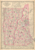 Johnson's New Hampshire & Vermont. US State map showing counties 1862 old